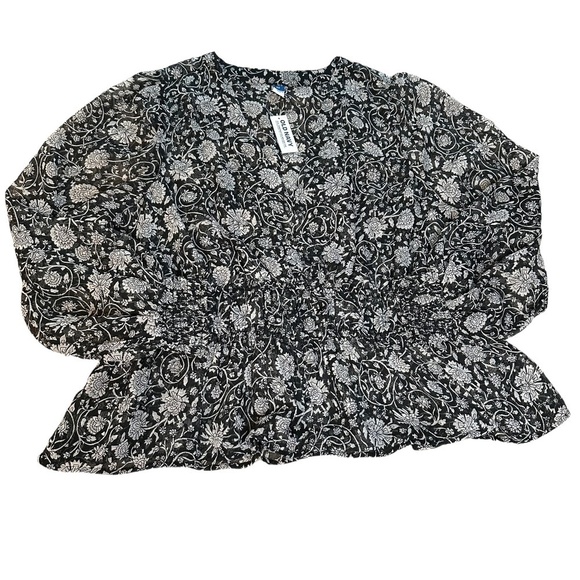 Old Navy NEW 2X Peplum Long Sleeve Floral Smocked Tie Front Puff Sleeve Blouse - Picture 6 of 16